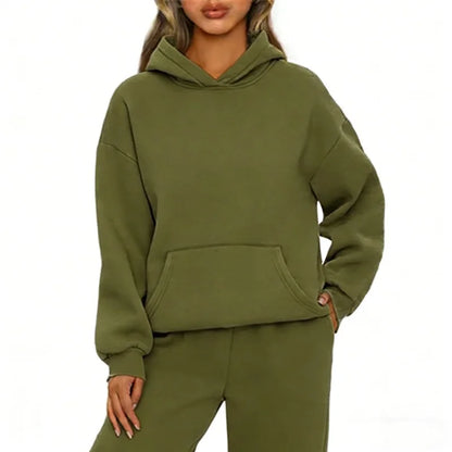 Casual Sports hoodie Sweatshirt Solid-color long-sleeve Women's Fashion Loose hoodie Women's tops pullover