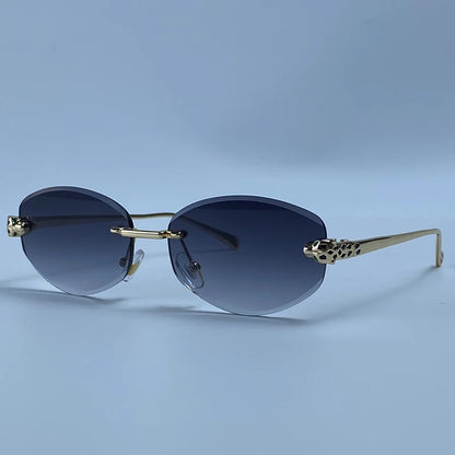 Vintage Rimless Oval Punk Sunglasses Men Luxury Designer Leopard Head Frameless Sun Glasses Hip Hop Outdoor Shades Eyewear