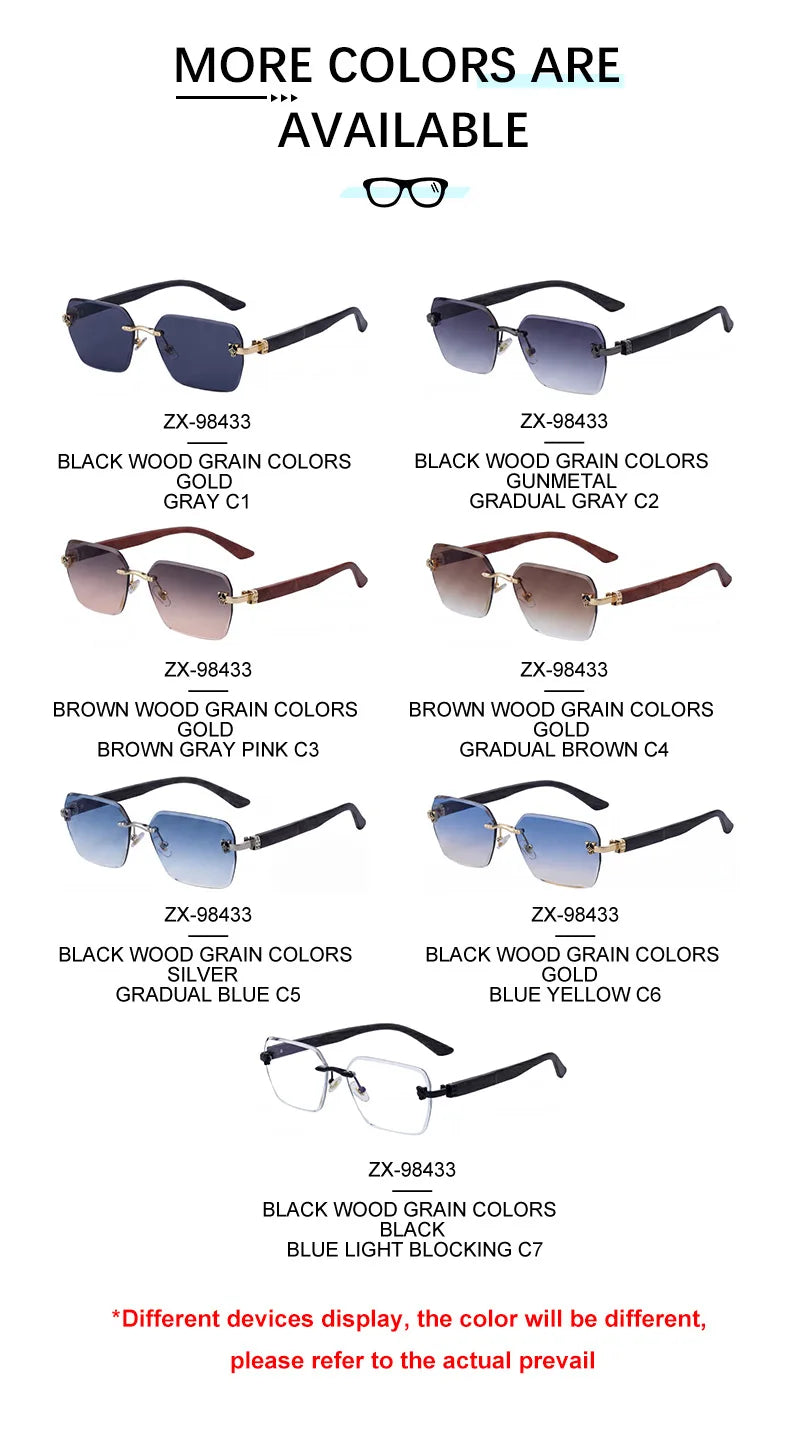Square Rimless Photochromic Sunglasses Men Vintage Sun Glasses Luxury Designer Shades Male Cut Lenses Frameless Eyewear