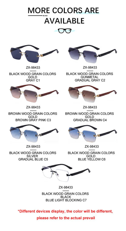 Square Rimless Photochromic Sunglasses Men Vintage Sun Glasses Luxury Designer Shades Male Cut Lenses Frameless Eyewear