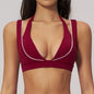 Women Deep V Neck Sports Bra Wide Strap Open V Back Contrast Piping Padded Push Up Gym Workout Top Yoga Bras Activewear Summer