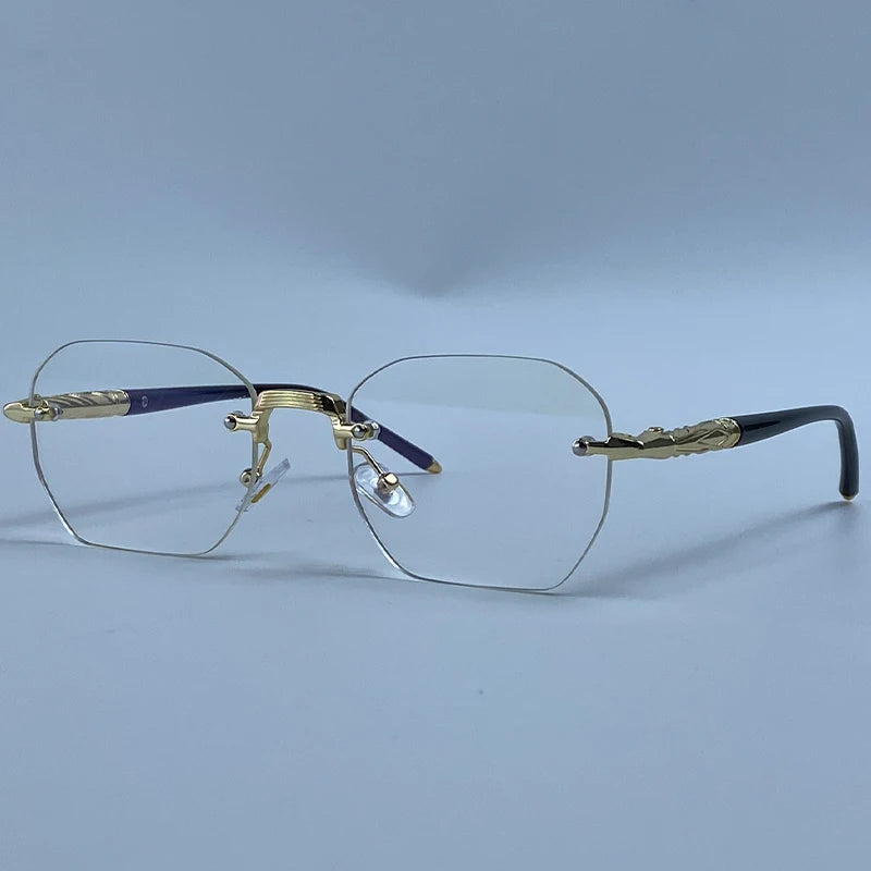 Steampunk Rimless Square Sunglasses Men Luxury Designer Vintage Metal Polygon Outdoor Sun Glasses Male Frameless Shades