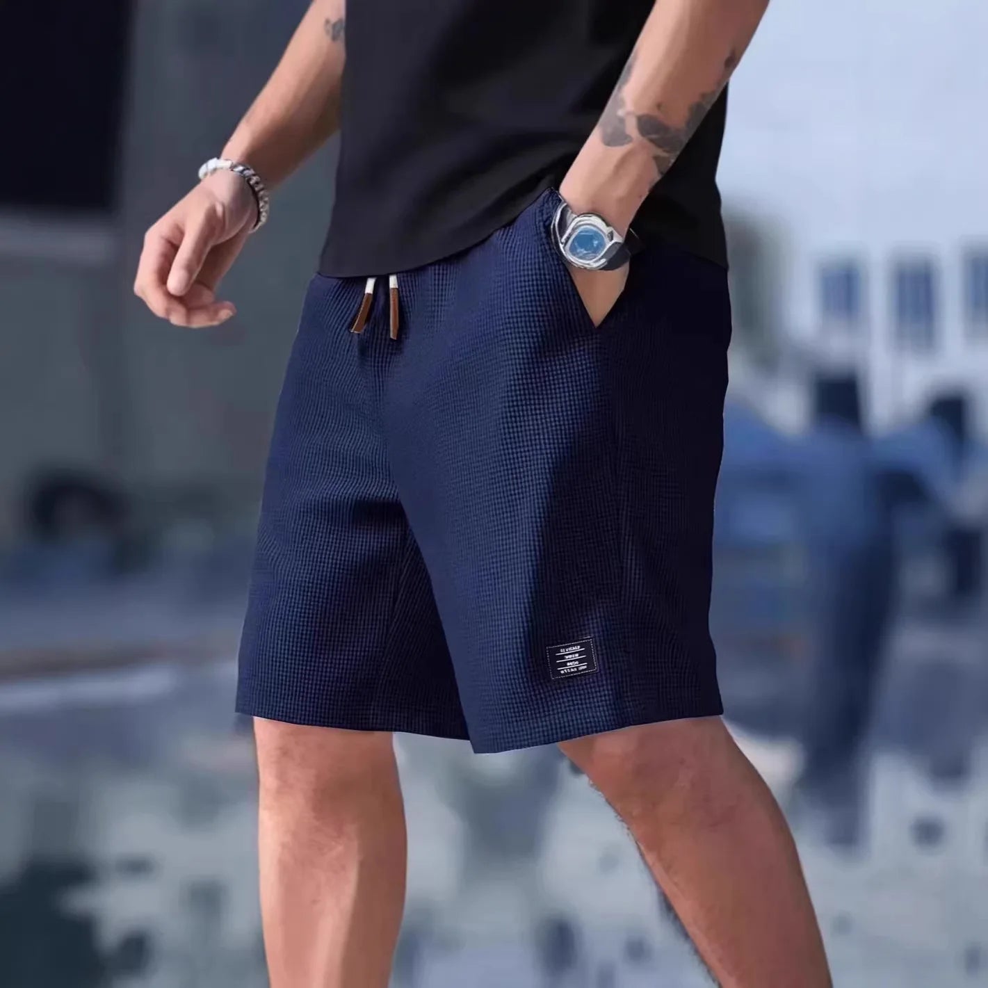 Summer Men's Waffle Texture Casual Sports Beach Shorts Quick Dry Trendy Versatile Bermuda Shorts Streetwear Lightweight