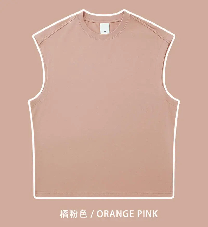 270gsm Summer Tank TopSleeveless T shirt 100% Cotton Solid Color Men Oversized Causal O-neck Basic T-shirt High Quality