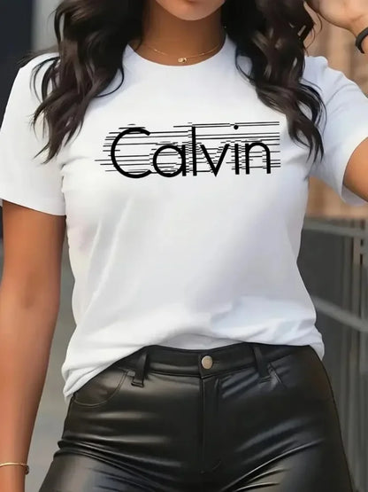Calvin Women's T-Shirt Leisure Fashion Short Sleeve Cotton Tees High Quality Comfortable Brand T-shirt Summer Streetwear