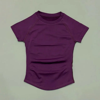 Histello Women Short Sleeve Sports T-Shirt Round Neck Breathable Stretchy Quick Dry Top Yoga Gym Running Fitness Activewear