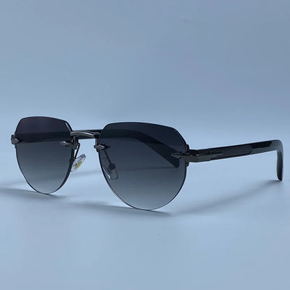 Square Rimless Punk Sunglasses Men Designer Vintage Polygon Metal Sun Glasses Male Fashion Eyewear Pilot Shades