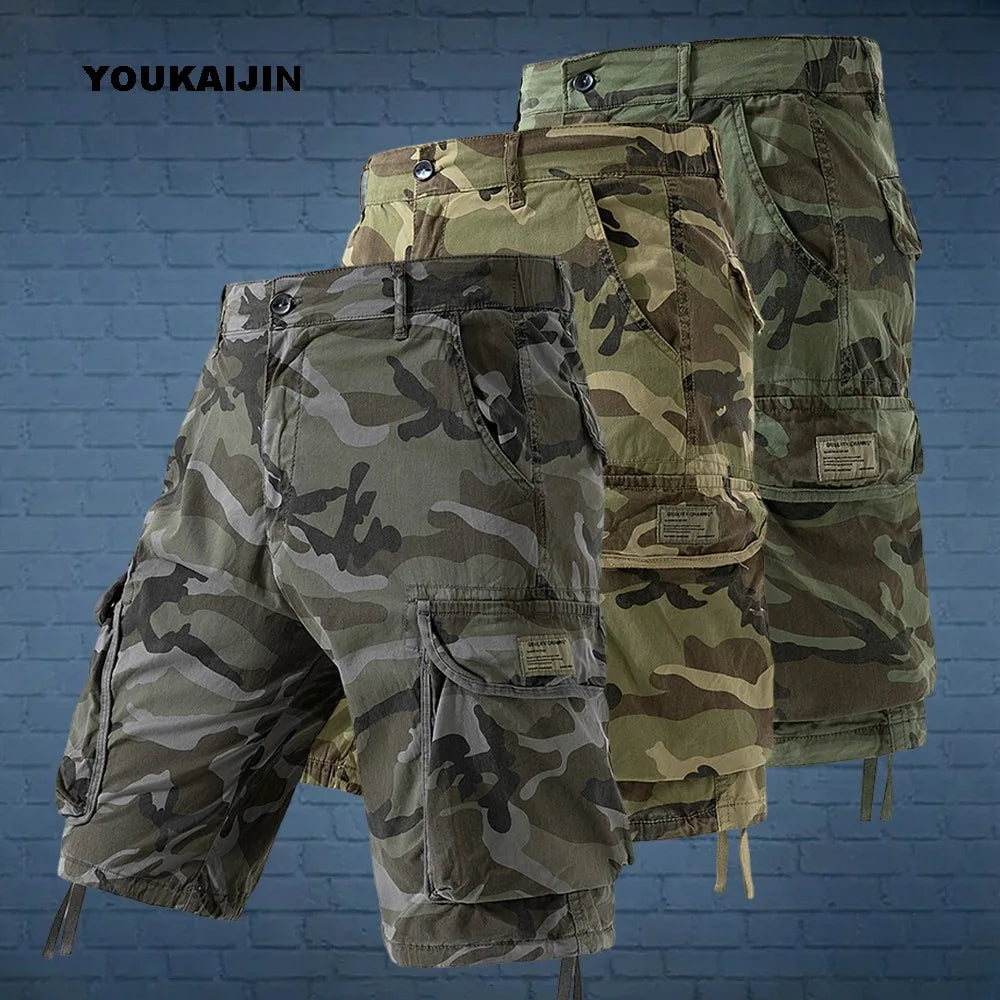 Men's Camo Cargo Shorts Outdoor Multi-Pocket Cotton Casual Shorts Summer Half Pants Breathable Shorts