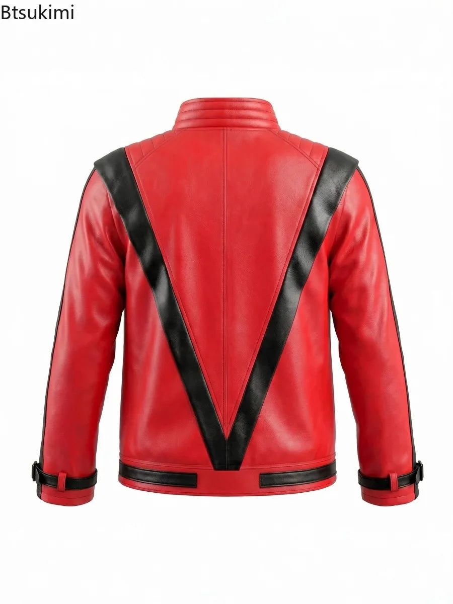 Adults Michael Red Faux Leather Jacket Pant Set Jackson Fashion Music Idol Character Creative Halloween Stage Performance Suits