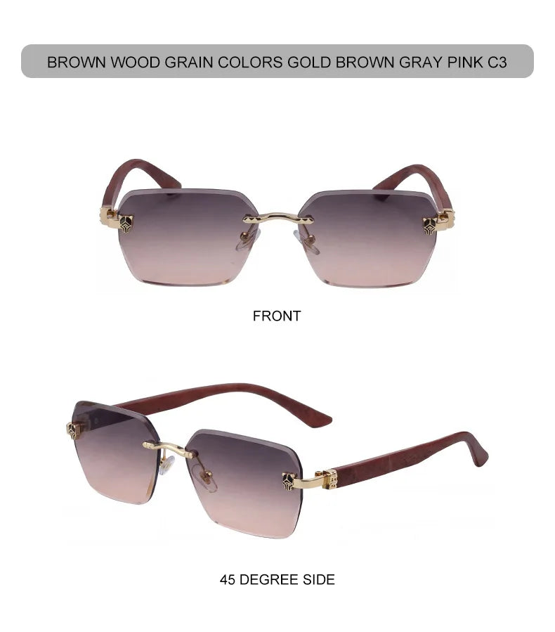 Square Rimless Photochromic Sunglasses Men Vintage Sun Glasses Luxury Designer Shades Male Cut Lenses Frameless Eyewear