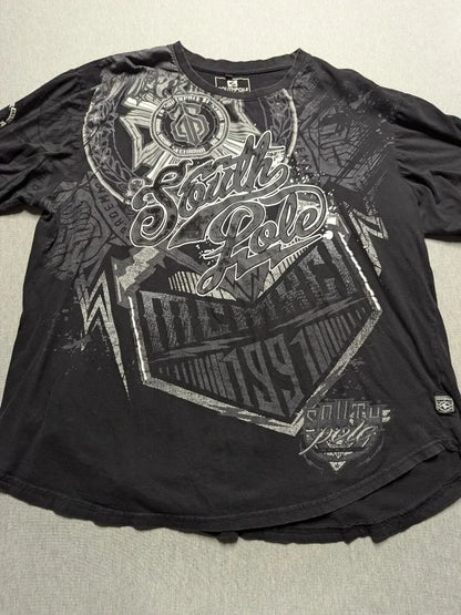 Southpole Y2K Vintage Cotton Graphic Tee Distressed Oversized Unisex T-Shirt with Gothic Print Streetwear Retro Soft Shirt Man