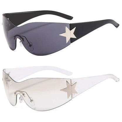 Rimless Punk Sunglasses Goggle Women Men Luxury Brand Wrap Around Sun Glasses Five Star Eyewear Sports One Piece Shades