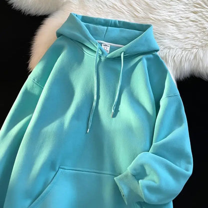 Oversize Hoodie Sweatshirt Pure Color Fleece Lined Couple Style High Quality Green Heavyweight Hooded Jacket for Men And Women