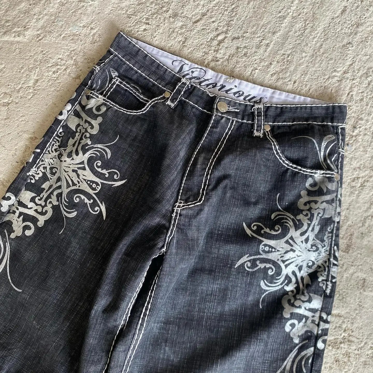 Denim shorts hip hop heraldic embroidered boy and girlfriend punk casual basketball shorts Y2K Harajuku retro street wear