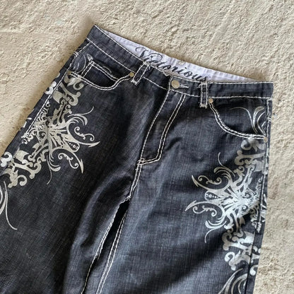 Denim shorts hip hop heraldic embroidered boy and girlfriend punk casual basketball shorts Y2K Harajuku retro street wear