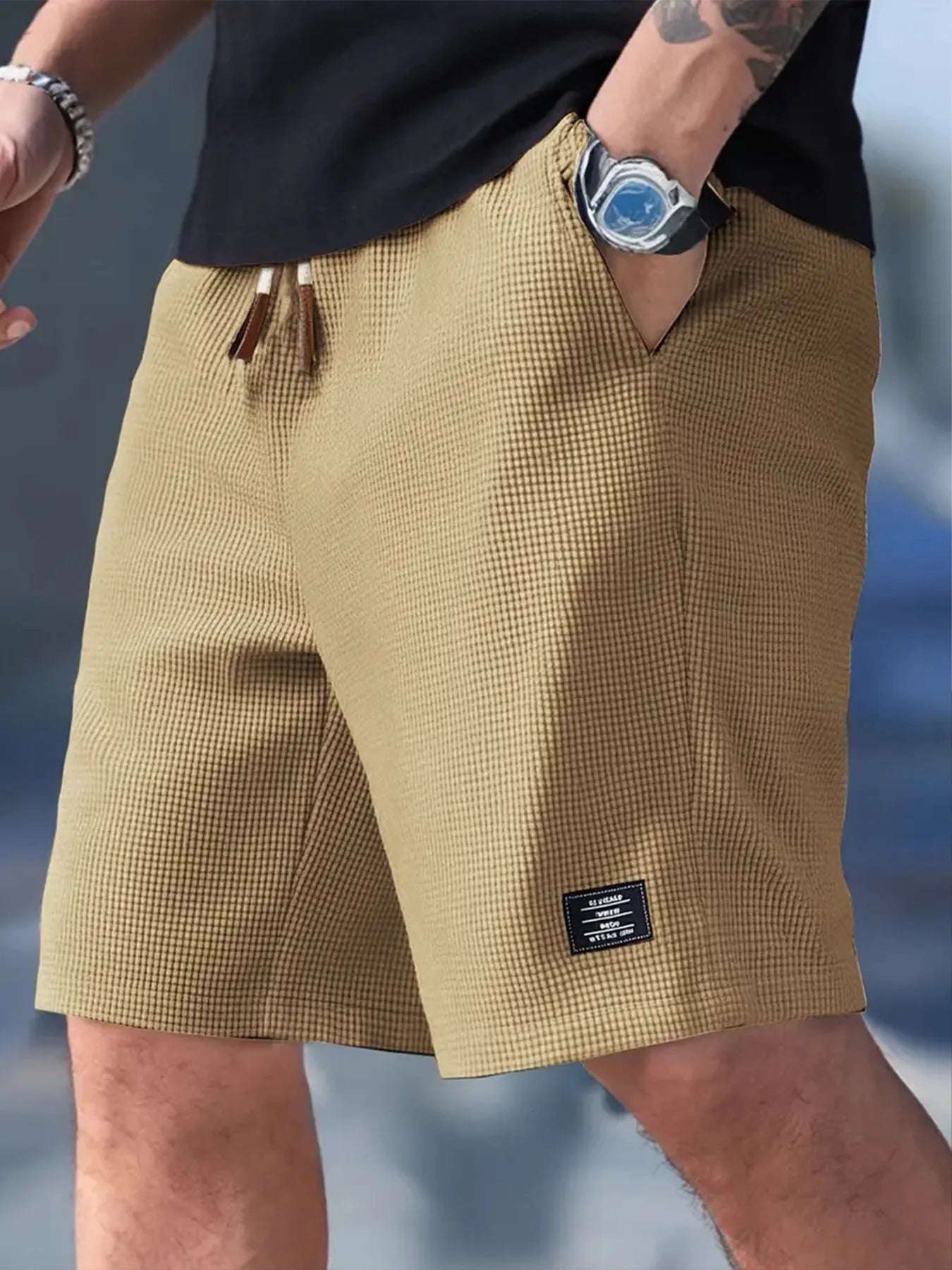 Summer Men's Waffle Texture Casual Sports Beach Shorts Quick Dry Trendy Versatile Bermuda Shorts Streetwear Lightweight