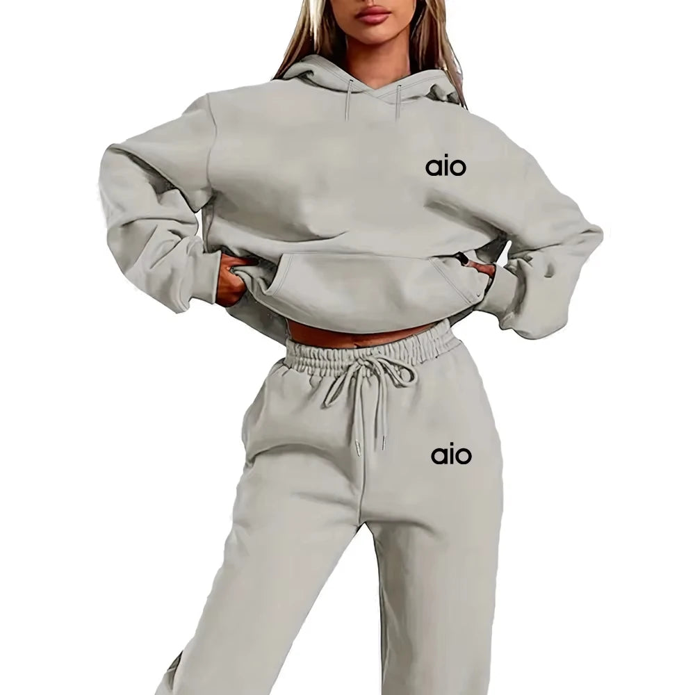 High Quality Women Monochrome Hooded Hoodie Set Casual Two-Piece Set New Fashion Hot sweatpants tracksuit