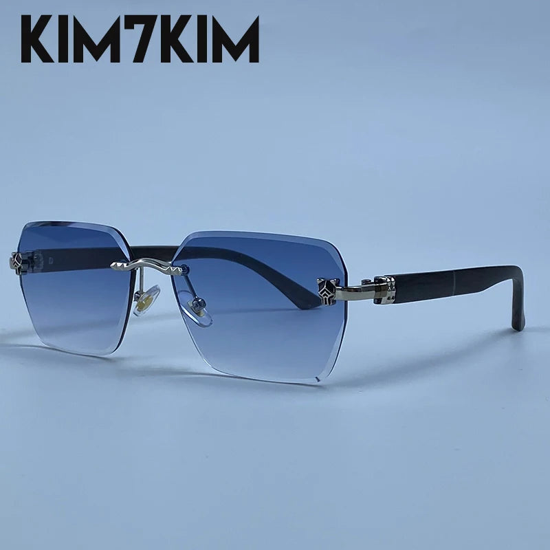 Square Rimless Photochromic Sunglasses Men Vintage Sun Glasses Luxury Designer Shades Male Cut Lenses Frameless Eyewear