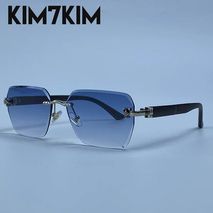 Square Rimless Photochromic Sunglasses Men Vintage Sun Glasses Luxury Designer Shades Male Cut Lenses Frameless Eyewear