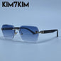 Square Rimless Photochromic Sunglasses Men Vintage Sun Glasses Luxury Designer Shades Male Cut Lenses Frameless Eyewear