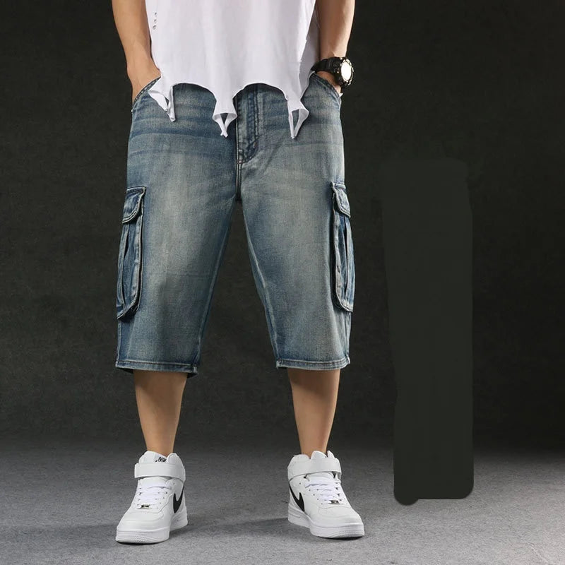 Men‘s New Mens Plus Size Loose Baggy Denim Shorts Fashion Streetwear Hip Hop Skateboard Cargo Jeans Short for Male Men
