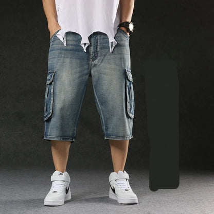 Men‘s New Mens Plus Size Loose Baggy Denim Shorts Fashion Streetwear Hip Hop Skateboard Cargo Jeans Short for Male Men