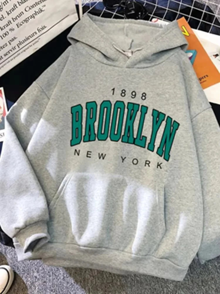 New Fleece Loose Women's Hoodie Brooklyn Printed Couple Hoodie
