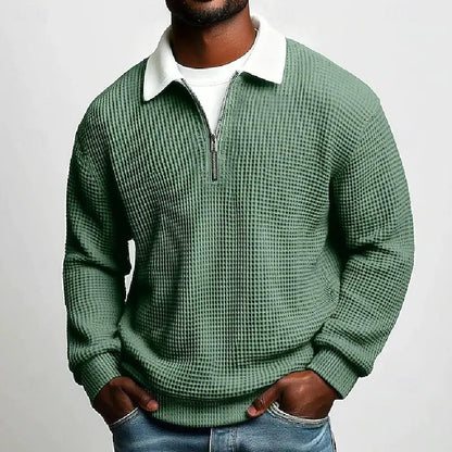 New Style Solid Color Waffle-Knit Long-Sleeve Sweatshirt for Men - Half-Zip Athletic Top (Spring & Autumn Collection)