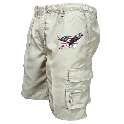 Male Cargo Shorts Elastic Waist Cycling Shorts Multi-pockets Loose Work Short Pants Outdoor Sport Printed Casual Shorts