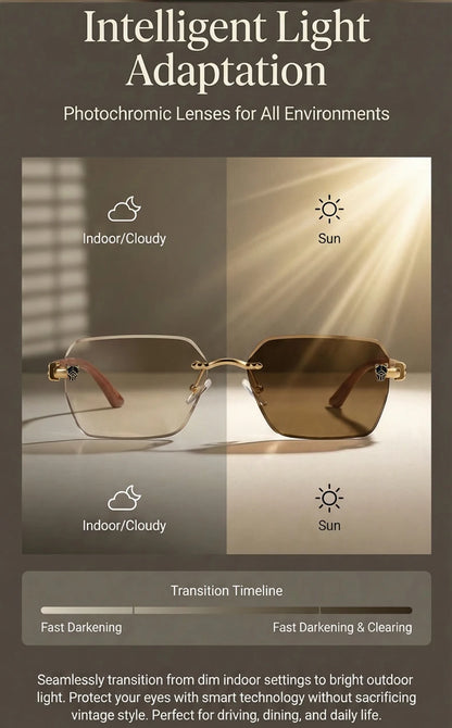 Square Rimless Photochromic Sunglasses Men Vintage Sun Glasses Luxury Designer Shades Male Cut Lenses Frameless Eyewear