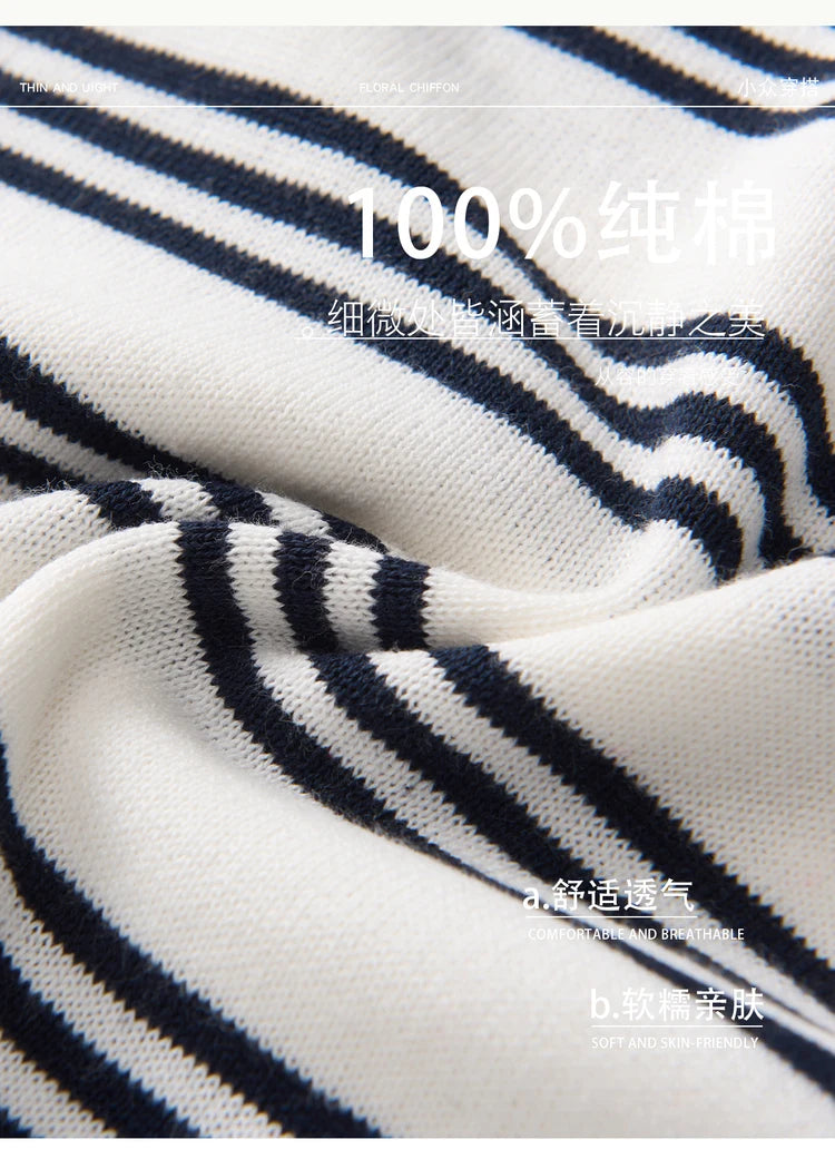 Summer women's100% cotton casual striped knitted T-shirt short sleeved loose POLO collar pullover Korean version fashionable top