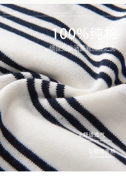 Summer women's100% cotton casual striped knitted T-shirt short sleeved loose POLO collar pullover Korean version fashionable top