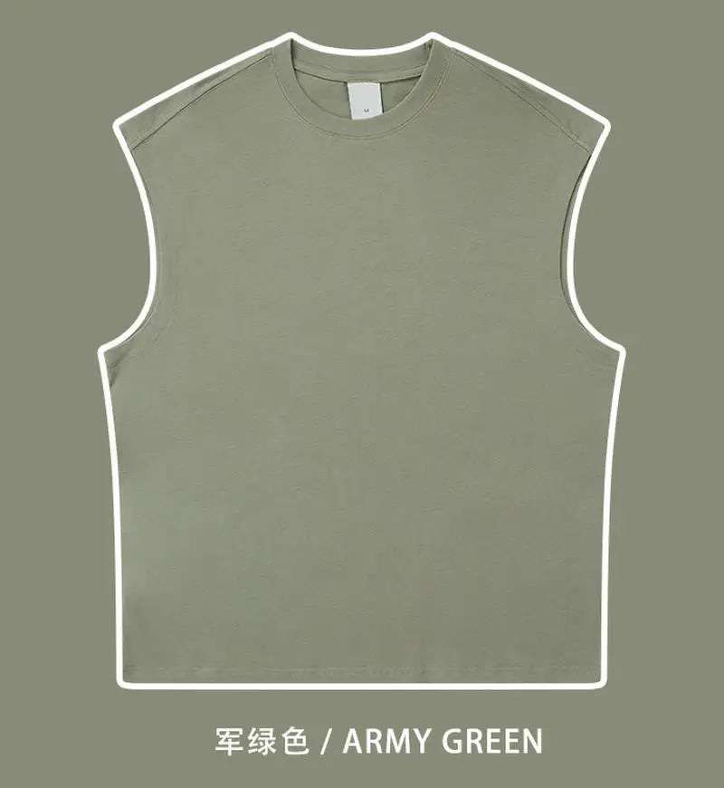 270gsm Summer Tank TopSleeveless T shirt 100% Cotton Solid Color Men Oversized Causal O-neck Basic T-shirt High Quality