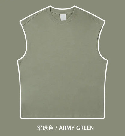 270gsm Summer Tank TopSleeveless T shirt 100% Cotton Solid Color Men Oversized Causal O-neck Basic T-shirt High Quality