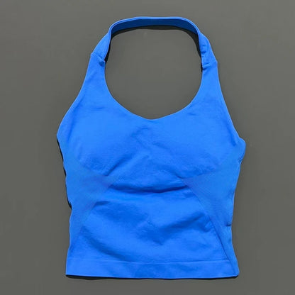 Histello Longline Strappy Top Women Sports Tank Halter Seamless Ruched Backless Gym Activewear Workout Yoga Fitness Tops