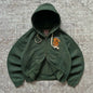 Y2k Men Women Casual Tiger Embroidery Hoodie Oversized Zip Up Sweatshirts Long Sleeve With Kangaroo Pocket Olive Green Clothes