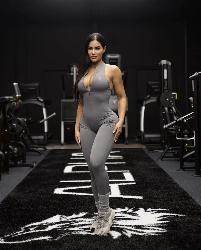 Allure The Brand Zipper Women Tracksuit Yoga Set One Piece Jumpsuit Workout Scrunch Legging Rompers Sport Gym Active Suit