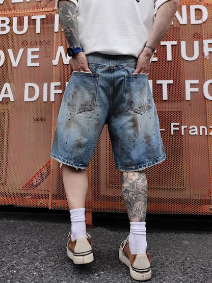 Men's Distressed Denim Shorts Heavyweight Summer Streetwear Loose Fit Fashion Five-Pocket Style European American Design