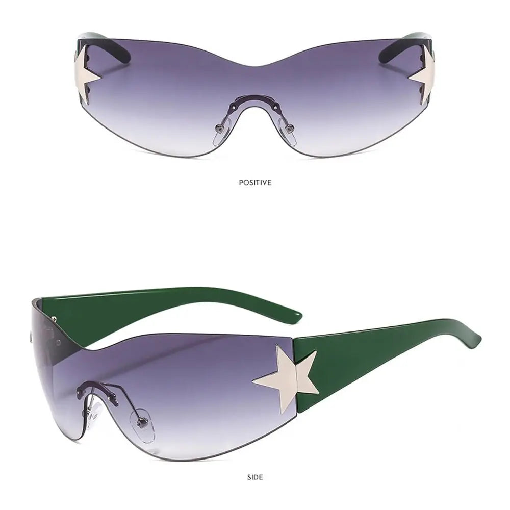 Rimless Punk Sunglasses Goggle Women Men Luxury Brand Wrap Around Sun Glasses Five Star Eyewear Sports One Piece Shades