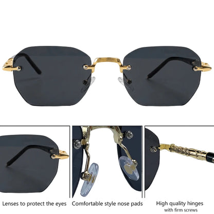 Steampunk Rimless Square Sunglasses Men Luxury Designer Vintage Metal Polygon Outdoor Sun Glasses Male Frameless Shades