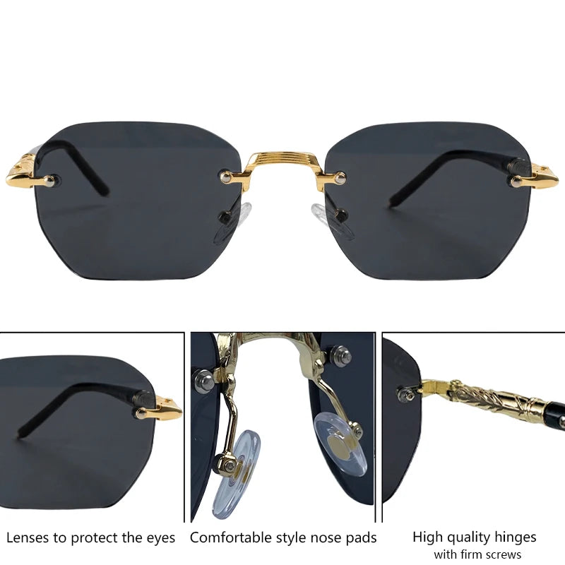 Steampunk Rimless Square Sunglasses Men Luxury Designer Vintage Metal Polygon Outdoor Sun Glasses Male Frameless Shades