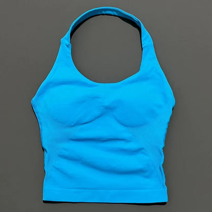 Histello Longline Strappy Top Women Sports Tank Halter Seamless Ruched Backless Gym Activewear Workout Yoga Fitness Tops