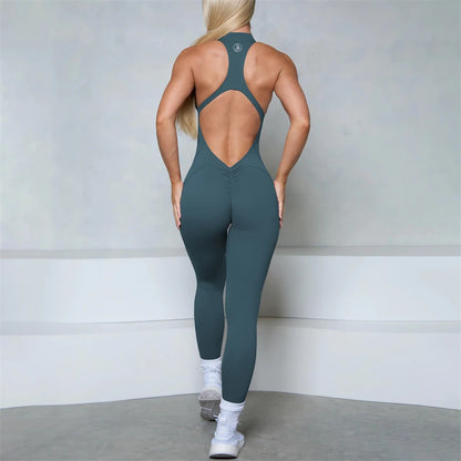 Allure The Brand Zipper Women Tracksuit Yoga Set One Piece Jumpsuit Workout Scrunch Legging Rompers Sport Gym Active Suit