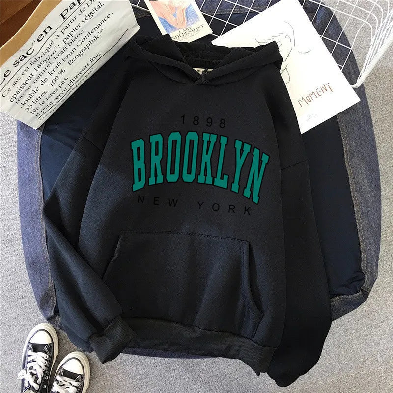 New Fleece Loose Women's Hoodie Brooklyn Printed Couple Hoodie