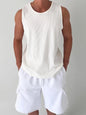 Men's White Ribbed Tank Top Summer Loose Fit Round Neck Gym Workout Sleeveless T-Shirt Sport Breathable Muscle Vest