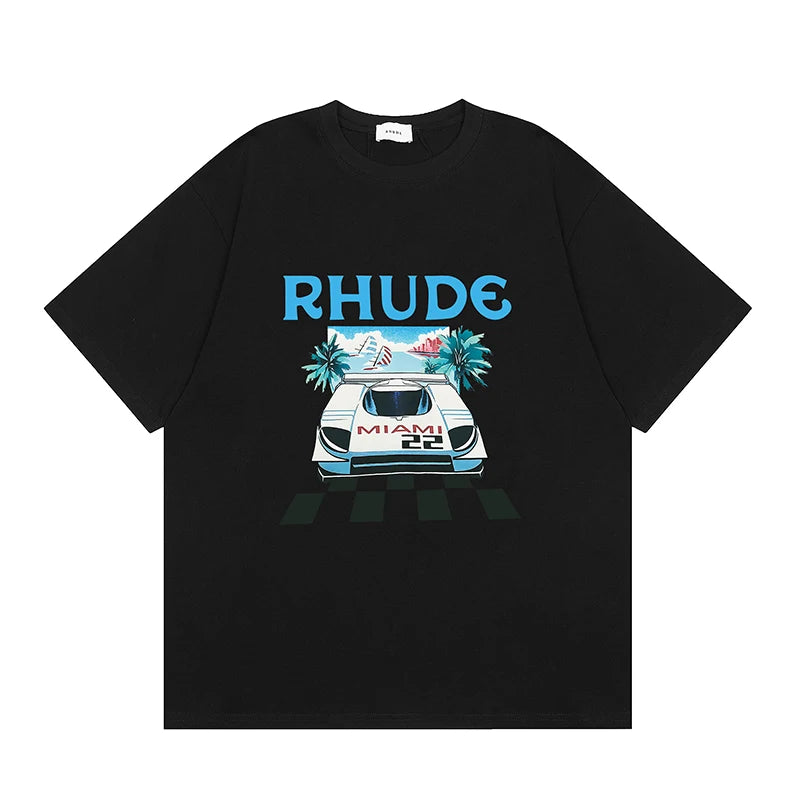 Latest Style RHUDE Men's  Casual Shorts Hip Hop Elastic Waist Drawstring Zip Pocket Summer Street Leisure Beach Shorts