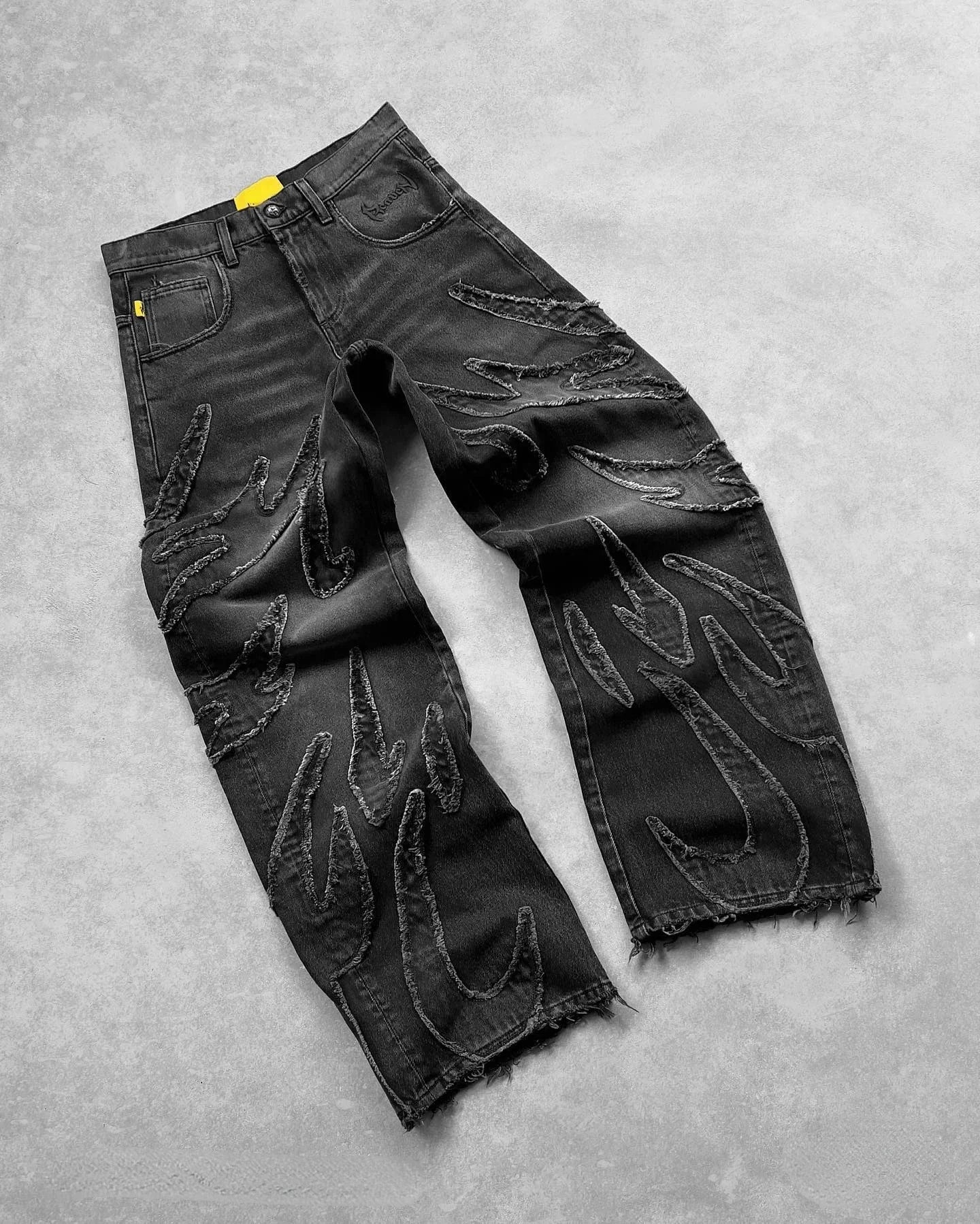 American New Fashion Patch Baggy Casual Jeans For Men And Women Y2K High Street Harajuku High Waist Wide Leg Denim Trousers
