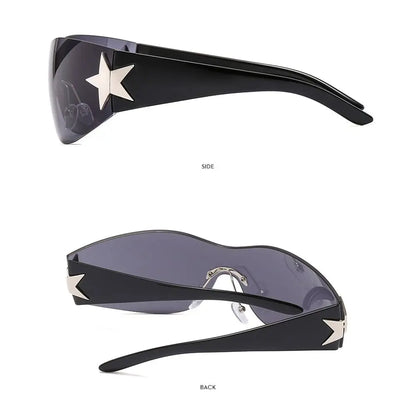 Rimless Punk Sunglasses Goggle Women Men Luxury Brand Wrap Around Sun Glasses Five Star Eyewear Sports One Piece Shades