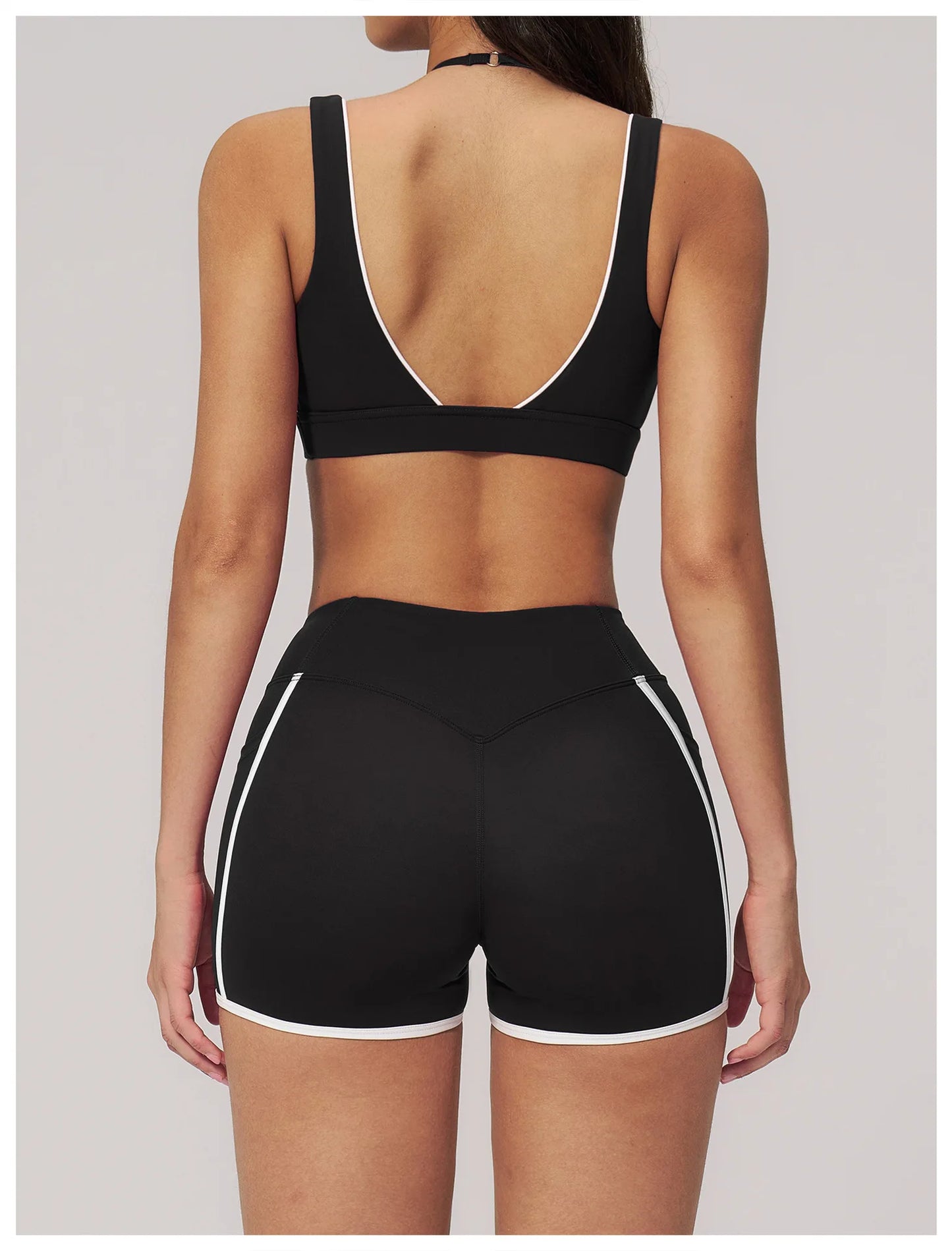 Women Deep V Neck Sports Bra Wide Strap Open V Back Contrast Piping Padded Push Up Gym Workout Top Yoga Bras Activewear Summer