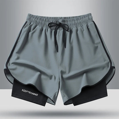 Men's quick drying and breathable 2-in-1 running shorts with built-in lining suitable for exercise jogging and marathon running